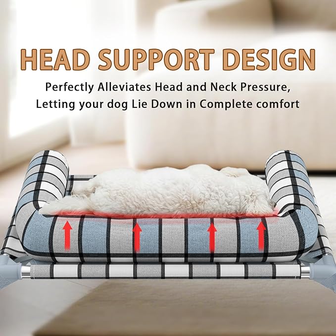 Elevated Pillow Bolster Dog Bed - Raised Dog Beds with Bolster Portable Lifted Washable Pet Cot Bed with Stainless Steel Frame Dogs Hammock Bed for Indoor & Outdoor (Bolster S)