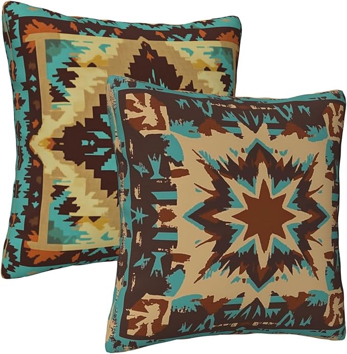 Western Aztec African Tribe Throw Pillow Covers 18x18 inch Set of 2 Pillow Case Cushion Cover for Home Sofa Couch Living Room Car Decor