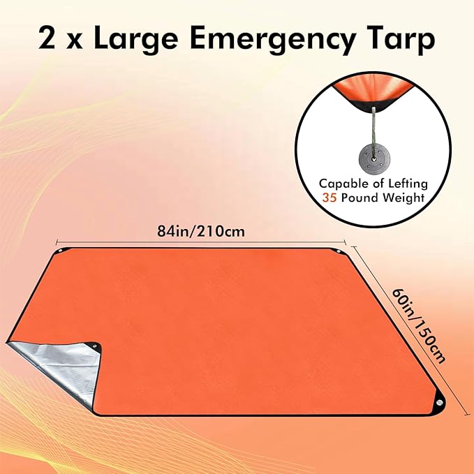 2 Pack Upgrade Survival Blanket – Insulated Thermal Reflective Tarp - 60" x 82". All-Weather, Reusable Emergency Blanket for Car or Camping, Orange