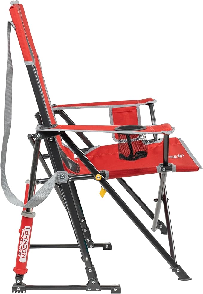 GCI Outdoor Comfort Pro Rocker Camping Chair | Portable Folding Rocking Chair with Durable Armrests & Drink Holder | Official Collegiate Licensed Sideline Sports Chair | Ohio State Buckeyes