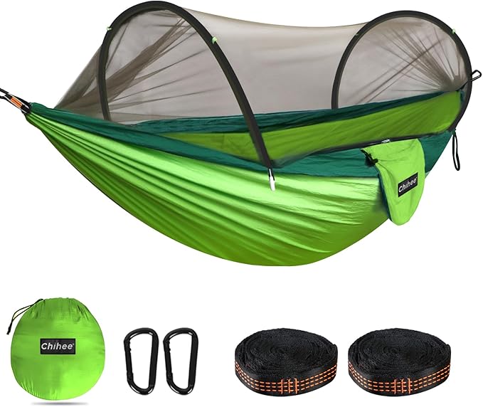 Chihee Ultra-Light Travel Camping Hammock Pop-up Net Hammock 660lbs Load Capacity,Breathable,Quick-Drying Parachute Nylon 2 Premium Carabiners,2 Tree Slings Included for Outdoor Backpacking Hiking