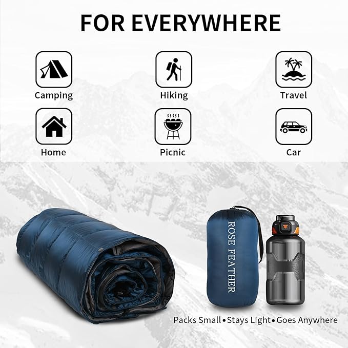 Down Camping Blanket - Lightweight, Packable, Warm & Puffy Outdoor Travel Quilt for Sleep, Hiking, Backpacking, Stadium, Festivals, Water-Resistant Sleeping Bag 55"x79"