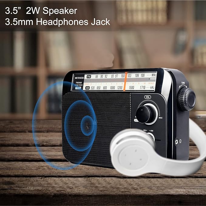 Retekess TR604 AM FM Radio,Portable Radio Plug in Wall,D Battery Operated,Large Dial,High/Low Tone Mode,Big Speaker,Earphone Jack,for Home,Picnic,Senior