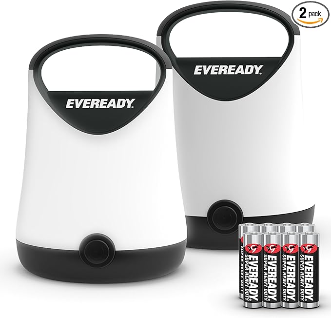 Eveready LED Camping Lantern X-250 (2-Pack), Super Bright Tent Lights, Rugged Water Resistant LED Lanterns, 100 Hour Run-time (Batteries Included), Black