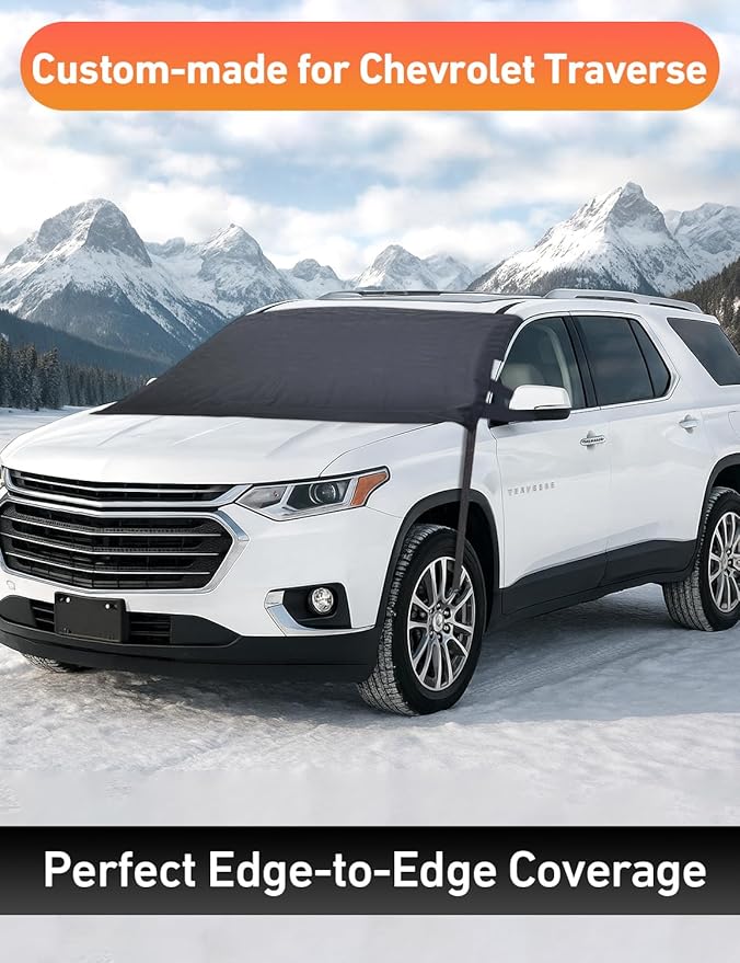 EcoNour Car Snow Cover Compatible for Chevrolet Traverse | Windshield Cover for Ice and Snow with S-Hook Straps | Heavy-Duty 600D Oxford Winter Car Cover, Waterproof & Anti-Slip