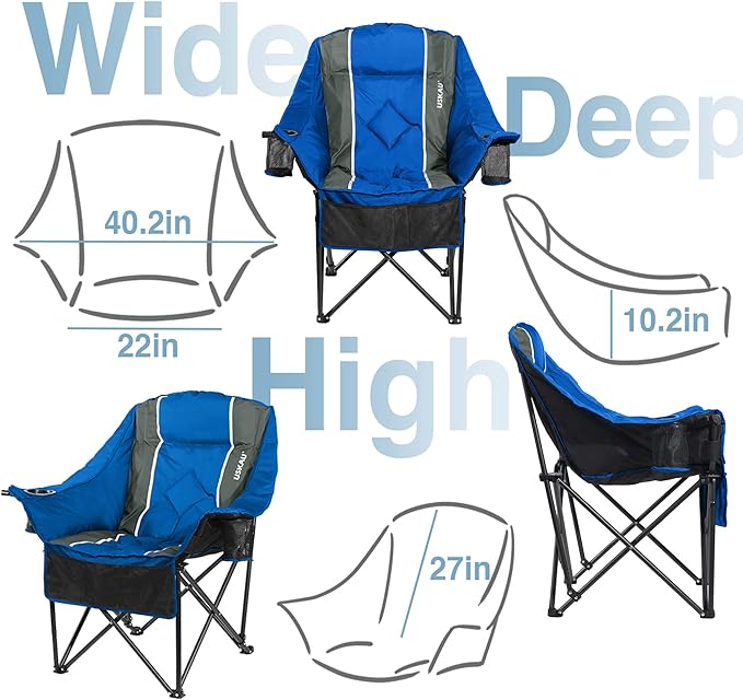 Oversized Camping Chair for Adults - Heavy Duty 400 lbs Padded Folding Chair with Wine Glass Holder, 2 Cup Holders & Side Pockets, Portable Carry Bag for RV, Tailgating, Lawn