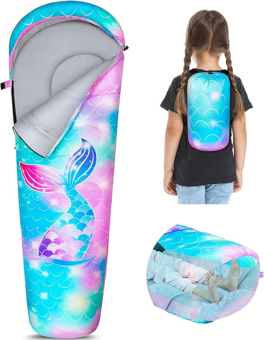 FIOBEE Kids Sleeping Bag for Girls Boys 3 Season Warm & Cool Weather Youth Camping Sleeping Bags with Backpacking Bag Waterproof for Traveling Hiking Indoor Outdoor Camping Essentials