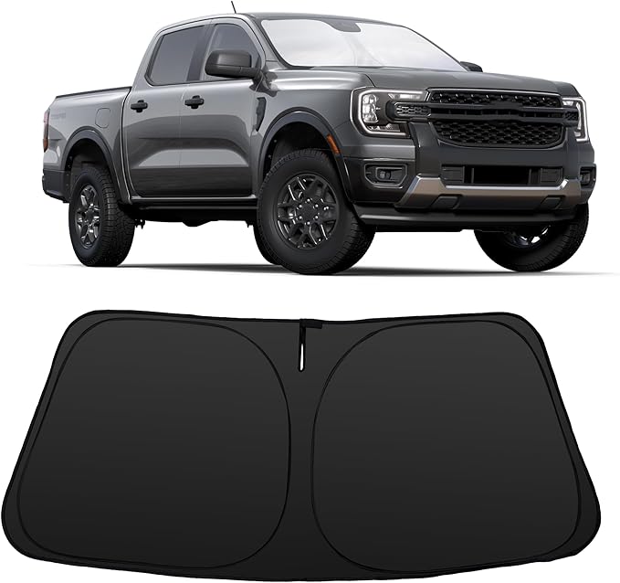 Windshield Sun Shade Compatible with 2019-2024 2025 2026 Ford Ranger Accessories Custom Fit Sunshade Sun Visor Heat Protection Keep Car Interior Cool
