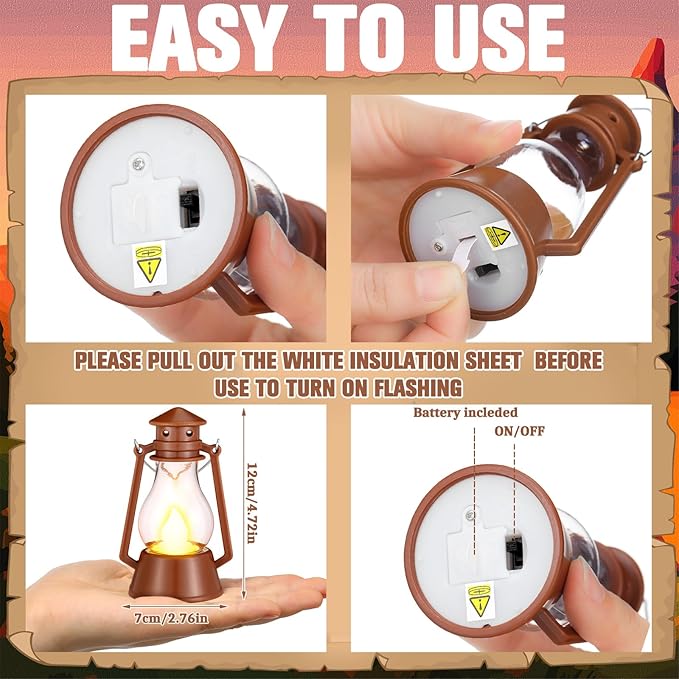 Ferraycle 12 Pcs Mini Lantern for Centerpiece Western Wedding Decor 4 Inch Camping Decorative with LED Candle Vintage Hanging Lantern Ornaments Bulk for Cowboy Cowgirl Xmas Party Decoration (Brown)