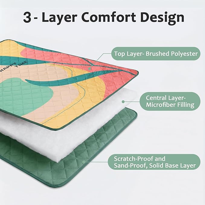 Exclusivo Mezcla Waterproof Picnic Blankets 60x80 Inch, 3 Layer Extra Large, Sandproof and Foldable Outdoor Blanket for Beach Camping, Park and Travel