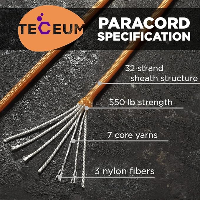 TECEUM Reflective Paracord Rope 1000 – 1000ft/200ft/100ft/50ft – 40+ Colors – Glow in The Dark – para Cord – Utility Rope for Survival, Hunting & Camping Gear – Nylon String, Camping Rope, Tent Cord