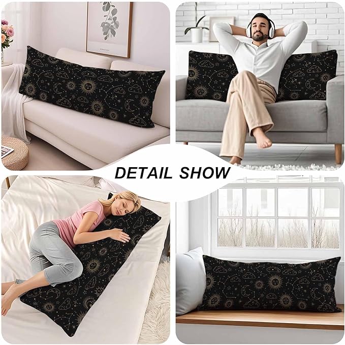 Couch Pillows Decorative Body Pillow Cover Sun and Moon, Galaxy Space Celestial Sun Moon Body Pillowcase for Men Women, Body Pillow Covers 20" X 54" Cushion Cases for Sofa Bed