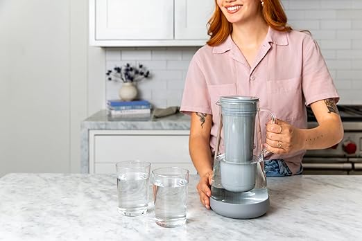 LifeStraw Home– Water Filter Pitcher, 7-Cup, Glass with Silicone Base, Pebble, for Everyday Protection Against Bacteria, Parasites, Microplastics, Lead, Mercury, PFAS and a Variety of Chemicals