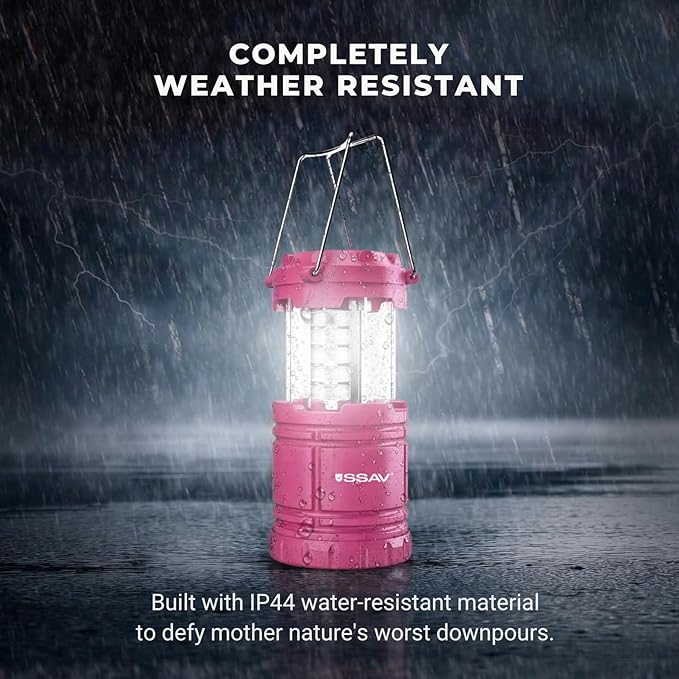 2 Pack LED Camping Lantern, LED Lanterns, Suitable Survival Kits for Hurricane, Emergency Light for Storm, Outages, Outdoor Portable Lanterns, Pink, Collapsible | Batteries Included