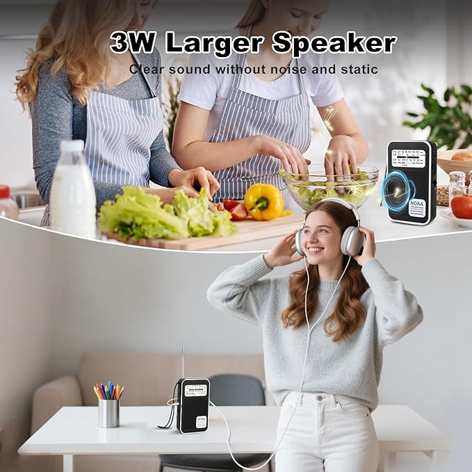 Portable NOAA Weather Radio 4 Band AM FM SW WB, Emergency Radio with DSP Chip, Type-C Rechargeable & Battery Powered, 3.5mm Jack for Hurricane Camping Outdoor