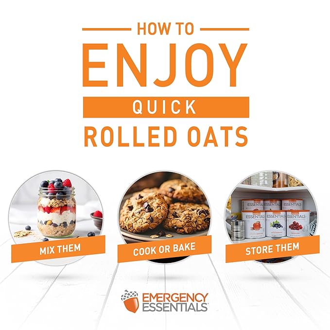 Emergency Essentials Quick Oats #10 Can|Bulk Instant Oatmeal for Long Term Storage|24 Servings,Survival Pantry Supply, Shelf Stable Up to 30 Years