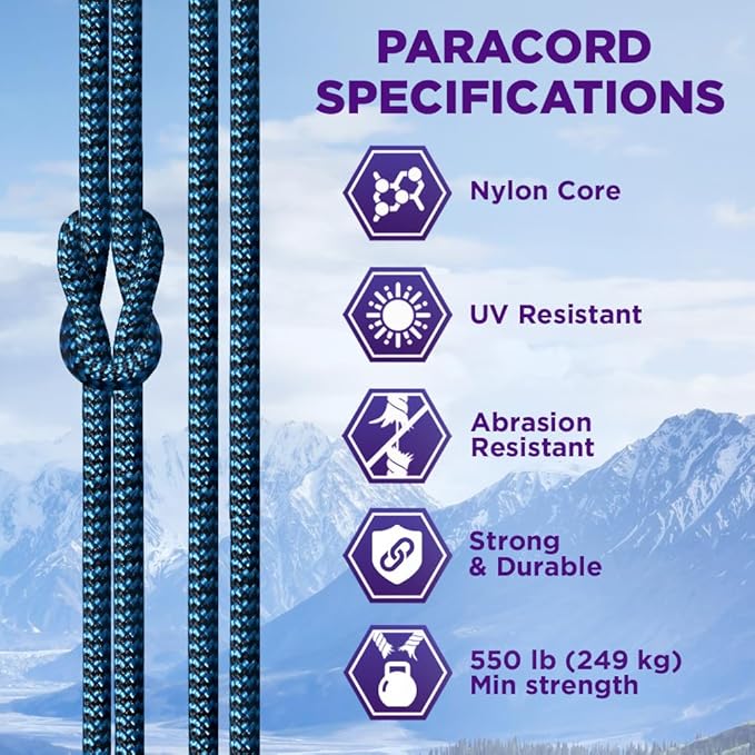 TECEUM Reflective Paracord Rope 1000 – 1000ft/200ft/100ft/50ft – 40+ Colors – Glow in The Dark – para Cord – Utility Rope for Survival, Hunting & Camping Gear – Nylon String, Camping Rope, Tent Cord