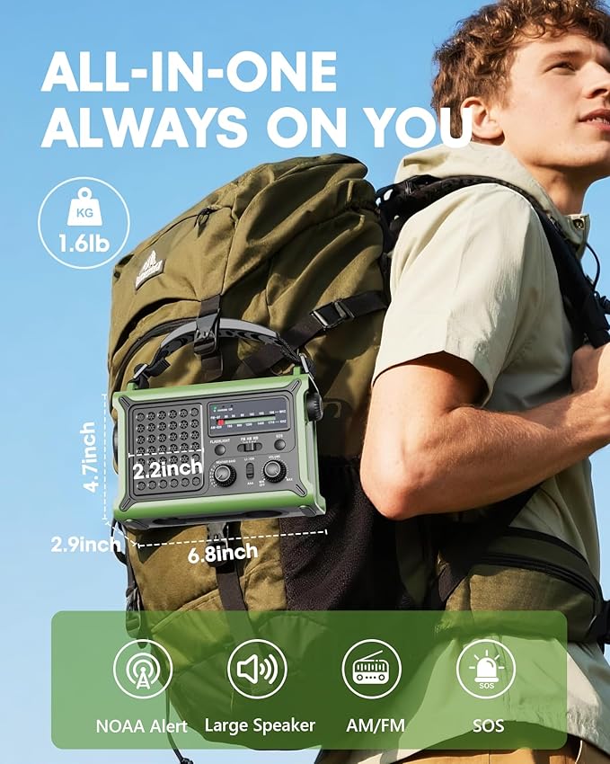 Emergency Weather Radio with Large Solar Panel, Efficient Hand Crank & Real 12000mAh Battery | AM/FM/NOAA Bands, LED Flashlight, Reading Lamp, SOS Alarm & Phone Charger for Camping & Emergencies