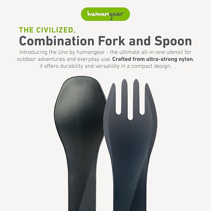 humangear GoBites Uno 3-Pack | Travel & Camping Utensils | Portable & Convertible Dining Ware | Multi-Functional Spork | Dark Gray (x3), Uno (Bulk) 3-Pack
