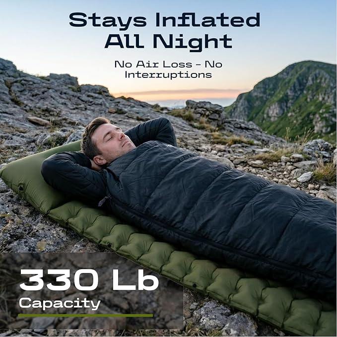 CKG Camping Sleeping Pad with Thermal Barrier, Ultralight Camping Mat 4in Thick with Pillow, Built-in Foot Pump Inflatable Sleeping Pad for Hiking Tent Road Trip Car Camp Travel Gear, Green