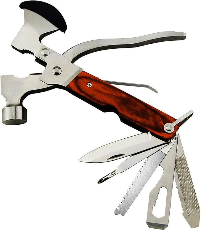 18-in-1 Multitool Camping Axe Hammer, Multi Tool with Plier, Knife, Bottle Opener, Survival Gear for Outdoor Hunting Hiking, Emergency Escape Tool, Birthday Gifts for Men Dad Husband Boyfriend