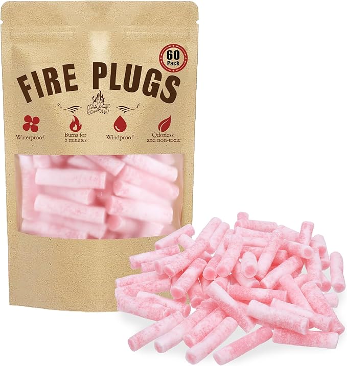 60 Pack Waterproof Fire Starters with 5+ Minute Burn for Camping, Emergency, Fire Pits, Grills,Non-Toxic