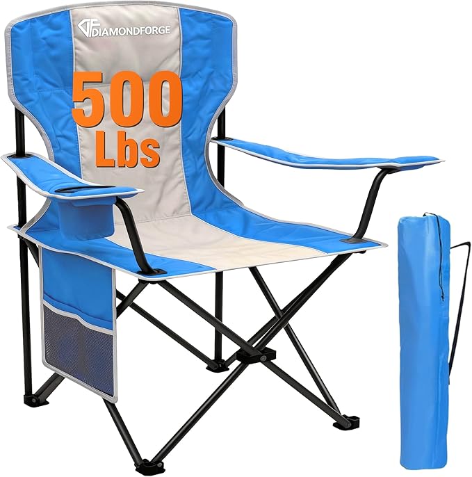DIAMONDFORGE High Back Camping Chair for Adult, Portable Folding Camp Chair, Outdoor Camping Chair with Wide Cup Holder, Side Pocket for Hiking Fishing Sports (500LBS Oversized/300LBS Breathable Mesh)