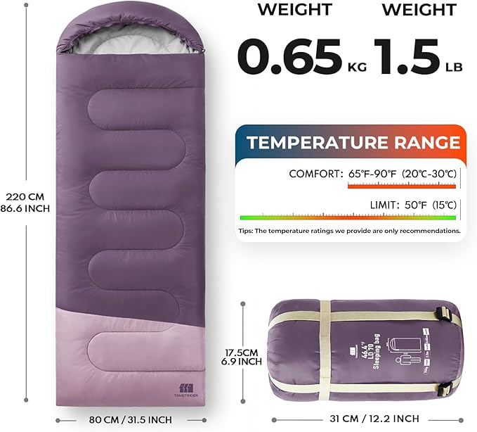 Ultralight Warm Weather Sleeping Bag - Portable, Waterproof, Compact Lightweight, Comfort with Compression Sack - Great for Outdoor Camping, Backpacking & Hiking