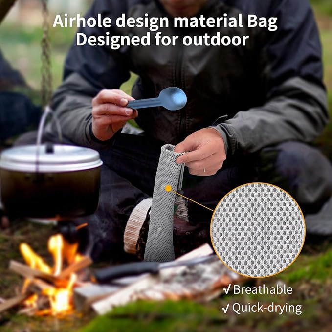 OUTXE Ultralight Titanium Long Handle Fork and Spoon Set