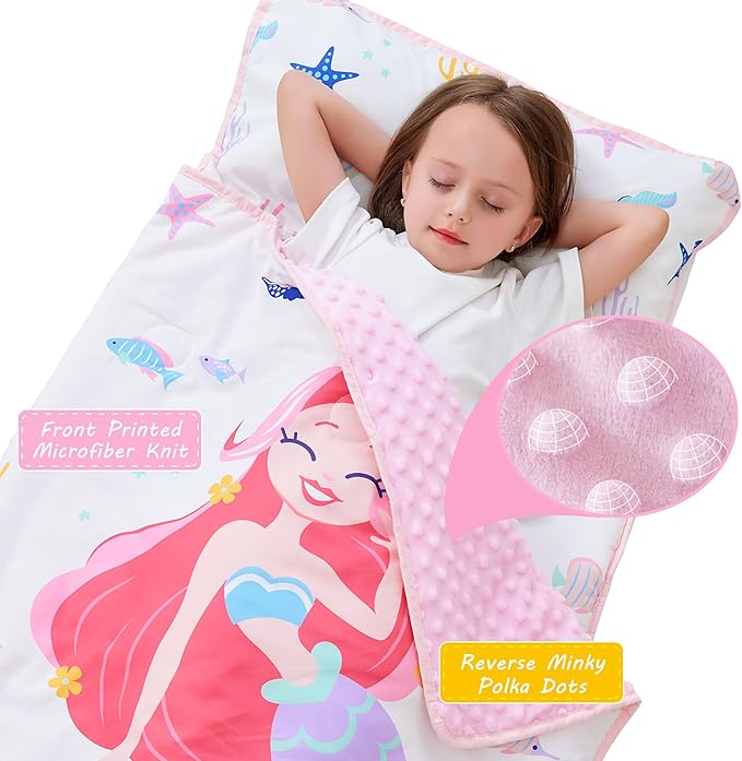 Lasoftan Toddler Nap Mat with Pillow and Blanket, Extra Large Rolled Napping Mats,Slumber Bags for Boys Girls,Kids Sleeping Bag for Daycare, Preschool Travel Camping