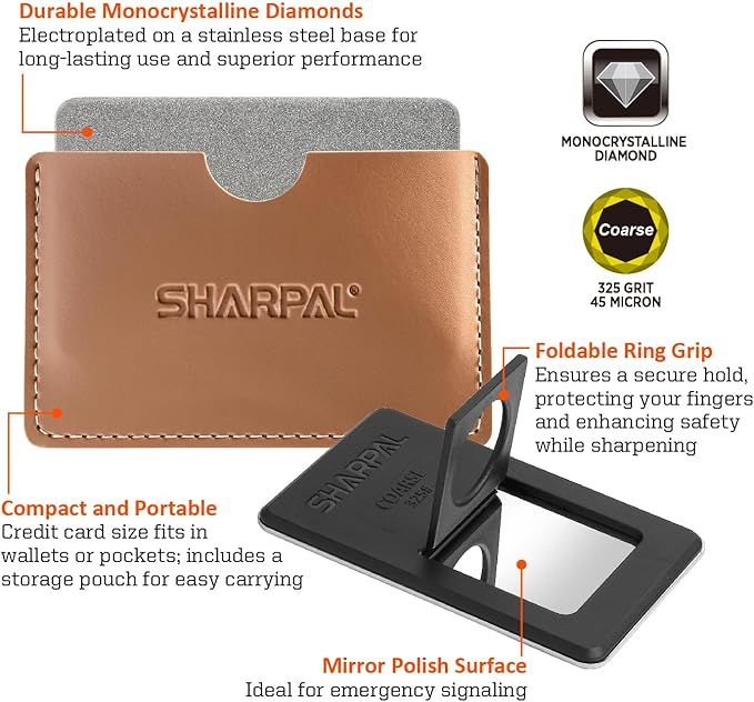 SHARPAL 113N Credit Card-Sized Diamond Sharpening Stone, Coarse 325 Grit Pocket Knife & Tool Sharpener, Portable and Convenient for On-the-Go Use