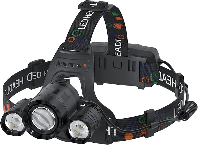 Headlamp Rechargeable 6000 Lumens Super Brightest 4 Modes Head Lamp for Adults Zoom Waterproof Headlight 90°Angle Adjustable Head Lights for Outdoor Camping Hunting Running Hiking(Black)