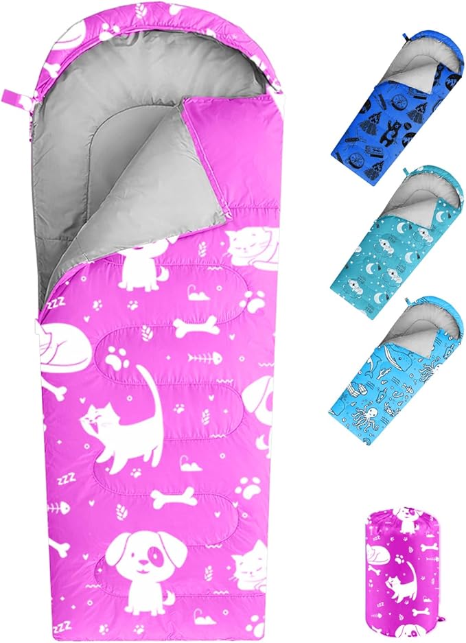 KidzAdventure Mummy Style 32 – 59F Kids Sleeping Bag with Pillow Sleeve, 4 Season, Lightweight and Backpacking Style, Ideal for Camping, Sleepover, Boys, Girls, and Youth