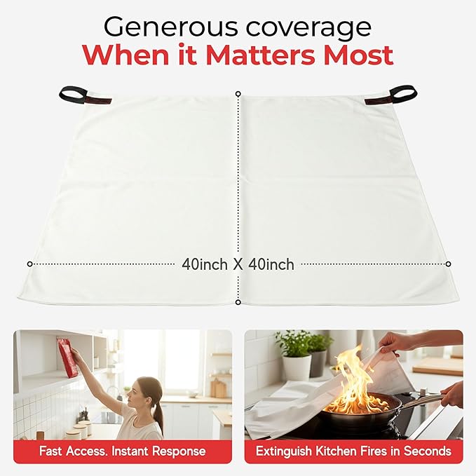 Sierra Madre Emergency Fire Blanket for Home and Kitchen – 100% Fiberglass Fire Suppression Blanket (40x40) for Car, Office & Camping – Instantly Smothers Flames – Lightweight & Reusable (Pack of 2)