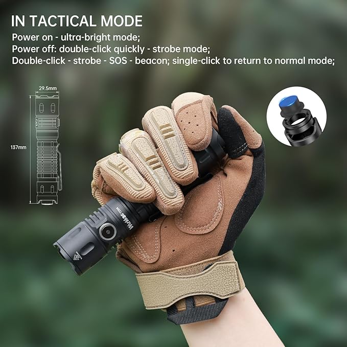 Wurkkos TD04 Tactical Flashlight,3000 Lumens USB-C Rechargeable LED Flashlight,IP68 Waterproof Dual Switch EDC Flashlight Emergency with Easy Operation for Camping Hiking Flashlight