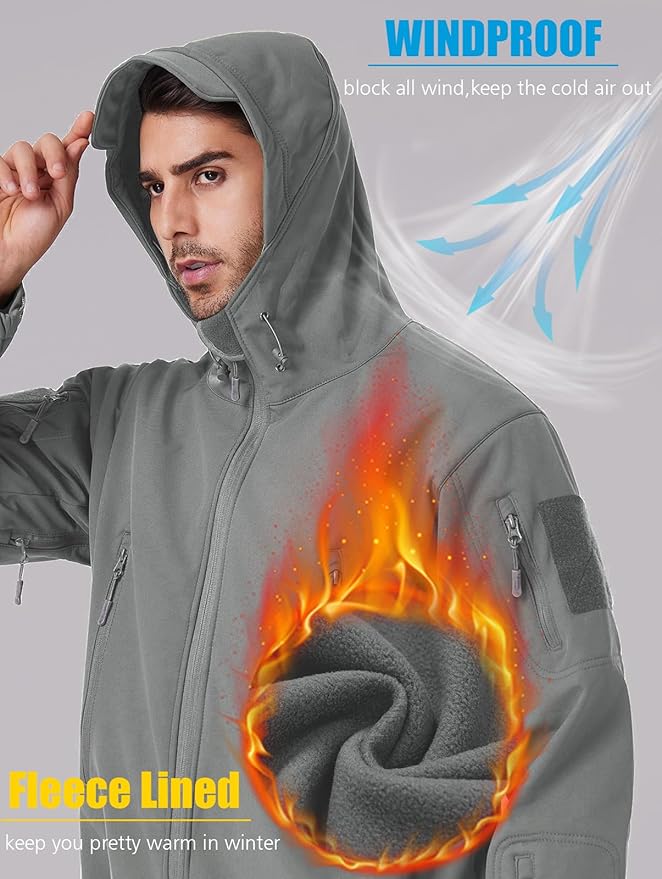 ReFire Gear Men's Army Special Ops Military Tactical Jacket Softshell Fleece Hooded Outdoor Coat