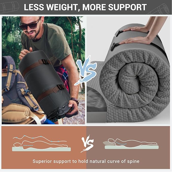 Elegear CumbreX™ Air & Foam Self Inflating Sleeping Pad, Built-in Electric Pump 4" Ultra-Thick Memory Foam Camping Mattress with Pillow Double Camping Pad 4-Season R-Value 9.5 Camp Mat (Khaki,Full)