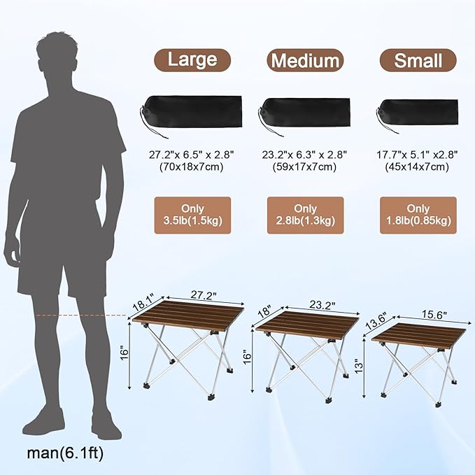 Tesouro Folding Camping Square Table with Carry Bag, Lightweight Aluminum Square Table for Outdoor, Camping, Picnic, Backyards, BBQ (Wood Color-S)
