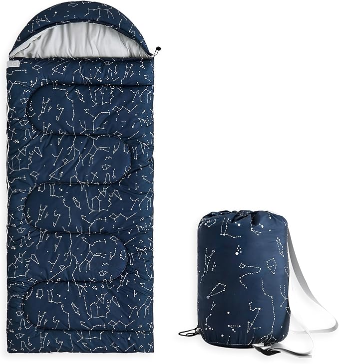 Wake In Cloud - Kids Sleeping Bag for Boys Toddlers, Camping in Warm Cold Weather, Backpacking Lightweight Compact Outdoor Liner for 3 Seasons, Constellation Galaxy