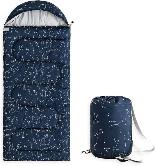 Wake In Cloud - Kids Sleeping Bag for Boys Toddlers, Camping in Warm Cold Weather, Backpacking Lightweight Compact Outdoor Liner for 3 Seasons, Constellation Galaxy