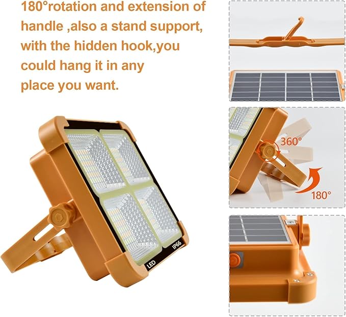 Portable LED Work Solar Light 100W 16500mAh 10000 LM with Stepless Brightness Job Site Battery Rechargeable LED Floor Light for Emergency Worklight for Hurricane