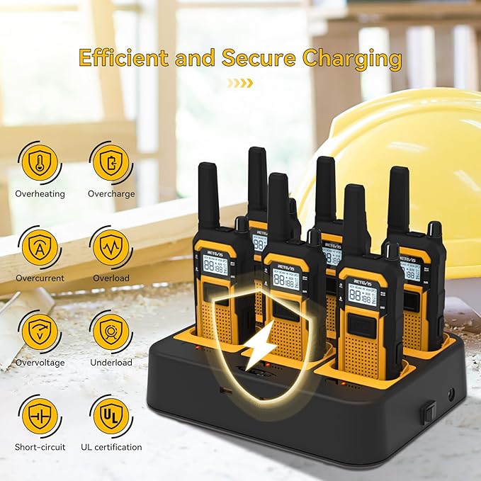 Retevis RB48 Heavy Duty IP67 Waterproof-Walkie Talkies,Covers up to 300,000 Square Foot-Business 2 Way Radios for Manufacturing Warehouse Construction Jobsite-Radios and 6-Way-Charger Bundle (20 Pack)