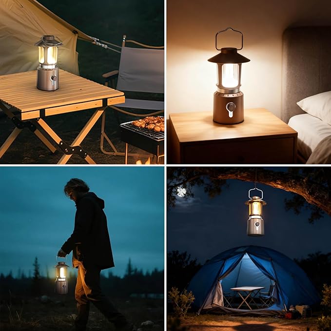 Telescopic Camping Lights Rechargeable,8000mAh Retro Classic LED Camping Lantern,3 Light Modes,Cordless Dimmable Camping Tent Lamp Portable Power Supply IPX4 Waterproof,Light for Indoor & Outdoor