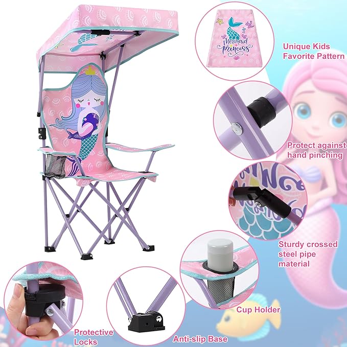 KABOER Kids Outdoor Folding Lawn and Camping Chair with Cup Holder and Carrying Bag, Children's Camping Chairs