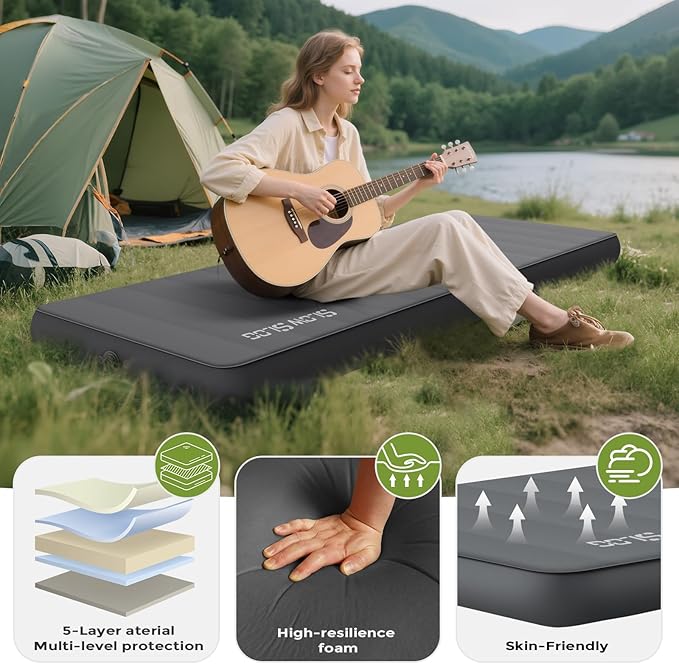 Self-Inflating Sleeping Mats for Outdoor 4in Ultra-Thick Foam Sleeping Pad Inflatable Camping Mattress with Pump Sack, Portable Camping Pad for 4-Season, Gray