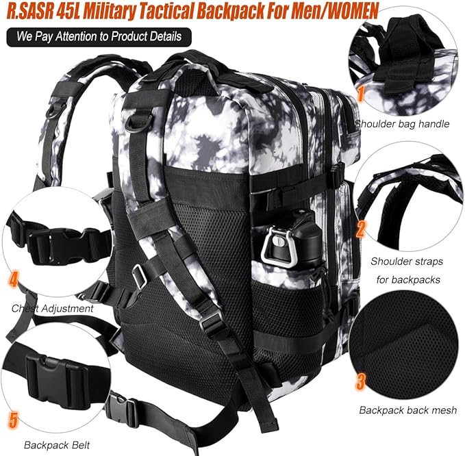 45L Tactical Backpack for Men Women, Military Assault Pack with MOLLE, Large 3 Day Bug Out Bag for Hiking Camping
