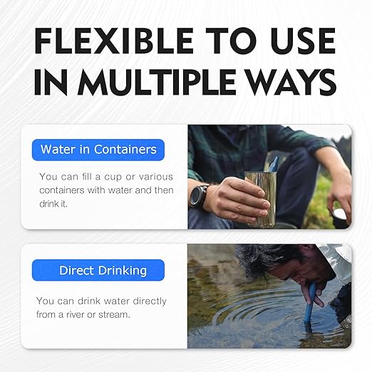 Emergency Water Filter Straw Survival, Portable Camping & Hiking Gear, Water Purification Straw for Travel, Biking and Outdoor