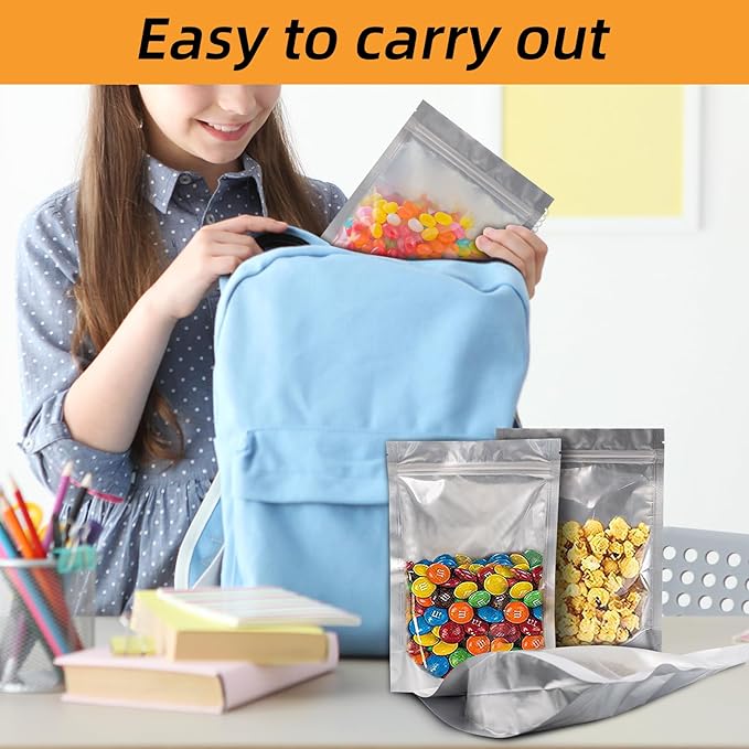 Wisesorb 1 Quart 480 Packs Mylar Bags For Food Storage, 7"x 10" Mylar Bags With Window, Freeze Dried Candy Bags, Reusable Storage Bags For Food, Mylar Food Storage Bags for Long Term Food Storage