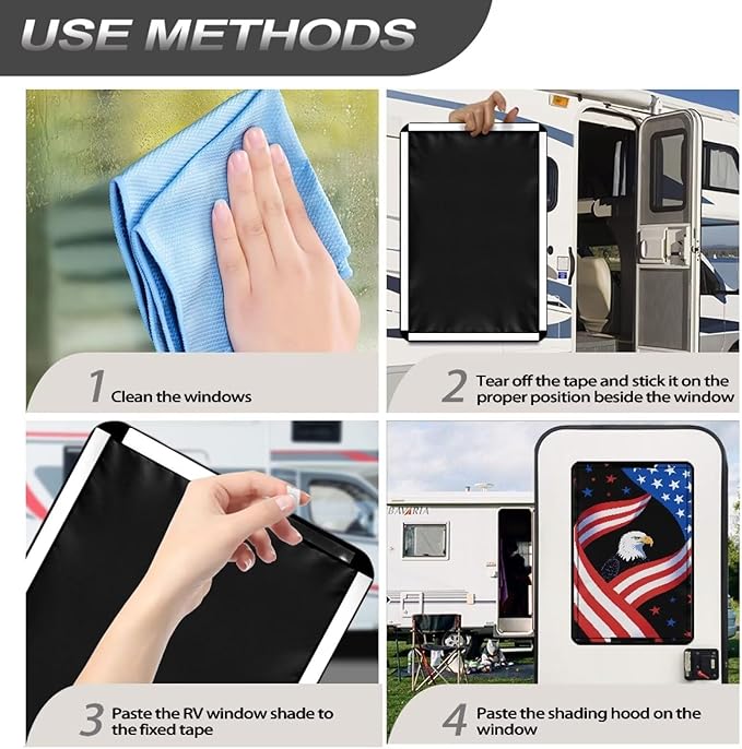 Rv Door Window Shade Cover, Rv Blackout Curtains with Uv Protection Eagle American Flag Cover Camper Door Window Shade