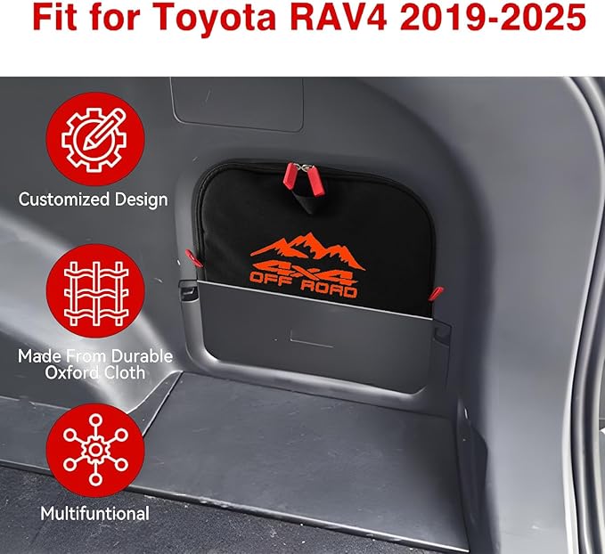 Trunk cubby storage bag Cargo side pocket compatible with Toyota RAV4 2019+ backpack organizer car trunk accessories (4x4Orange)